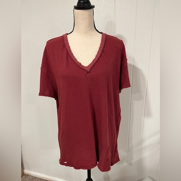 Free People Joni Short Sleeve distressed V-Neck - Picture 2 of 12